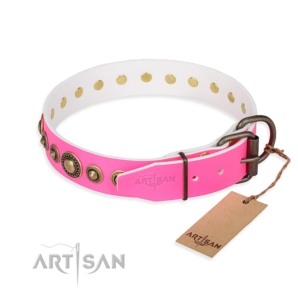 Flexible genuine leather dog collar handmade for walking