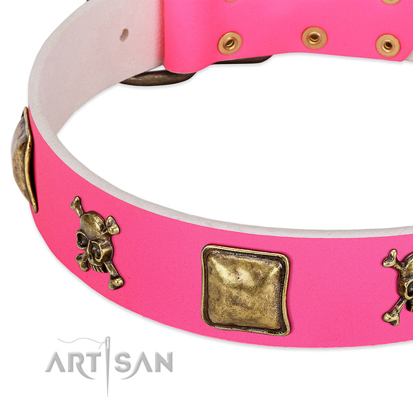 Soft leather dog collar with top notch studs
