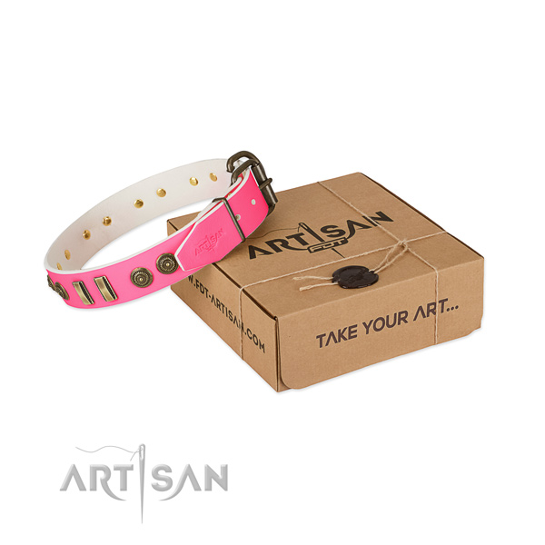 Reliable decorations on genuine leather dog collar for your four-legged friend