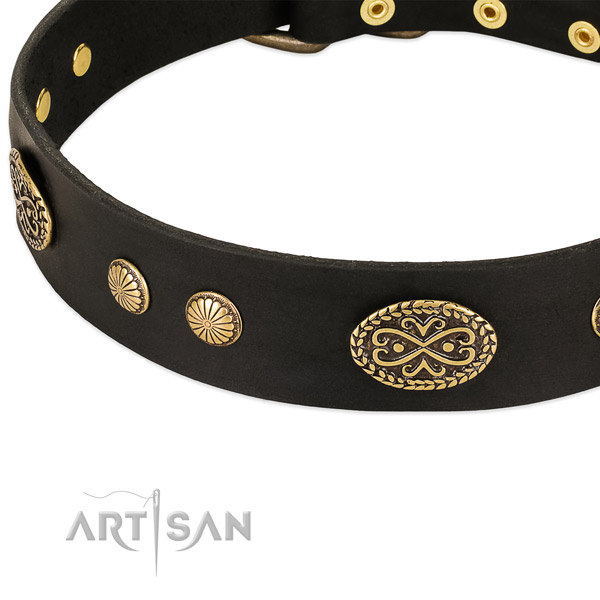 Corrosion resistant fittings on full grain natural leather dog collar for your pet