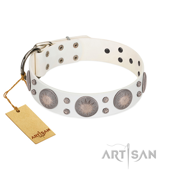 Walking decorated natural leather collar for your dog