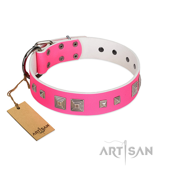 Stylish walking top rate full grain genuine leather dog collar