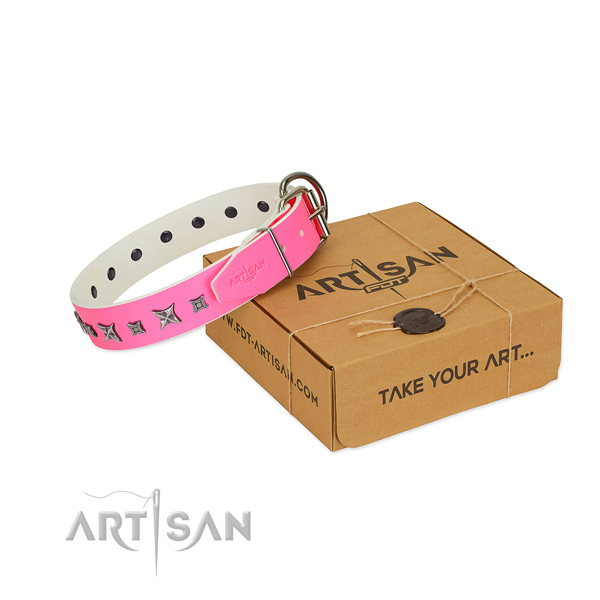 Best quality natural leather dog collar with embellishments for your canine