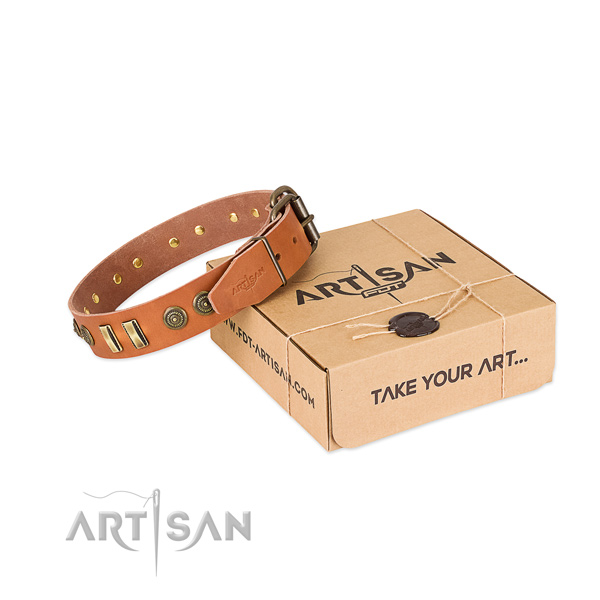 Strong decorations on full grain genuine leather dog collar for your canine