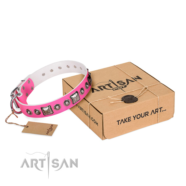 Gentle to touch natural genuine leather dog collar made for walking