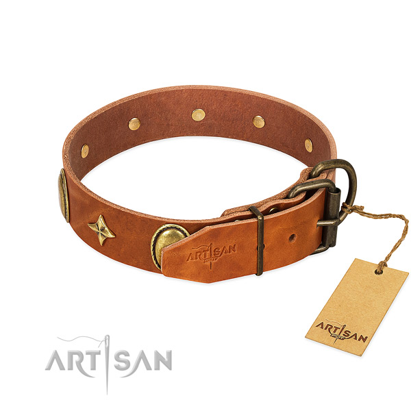 Best quality full grain natural leather dog collar with amazing studs