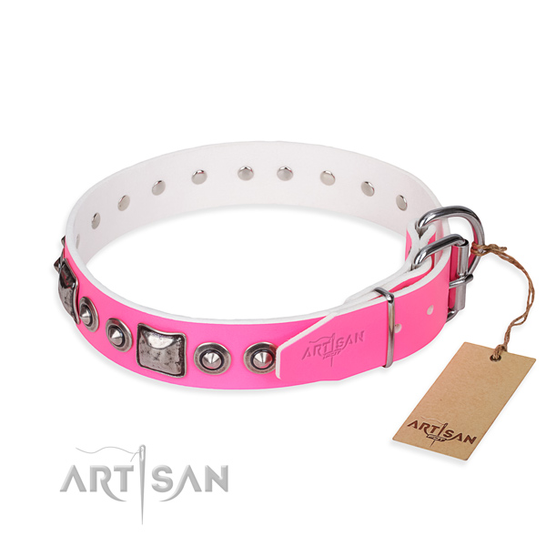 Flexible genuine leather dog collar made for everyday use
