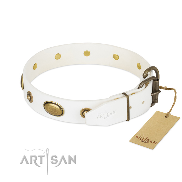 Rust resistant hardware on genuine leather dog collar for your canine