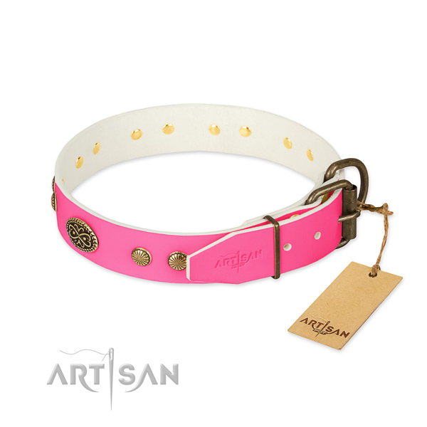 Rust-proof decorations on genuine leather dog collar for your dog