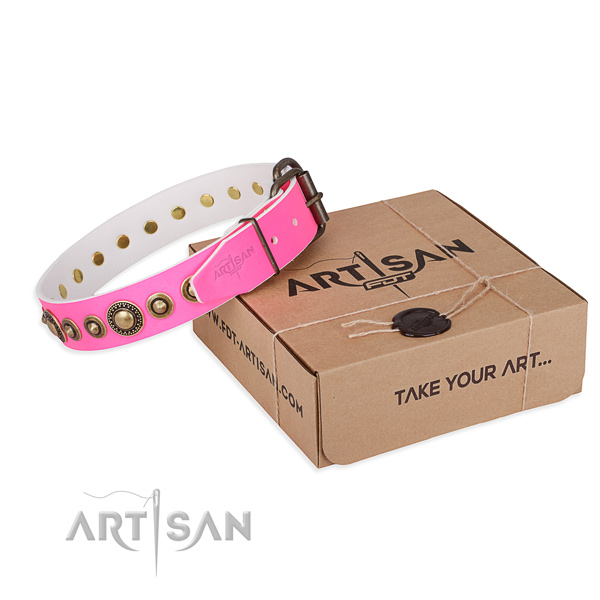 Flexible full grain genuine leather dog collar crafted for handy use