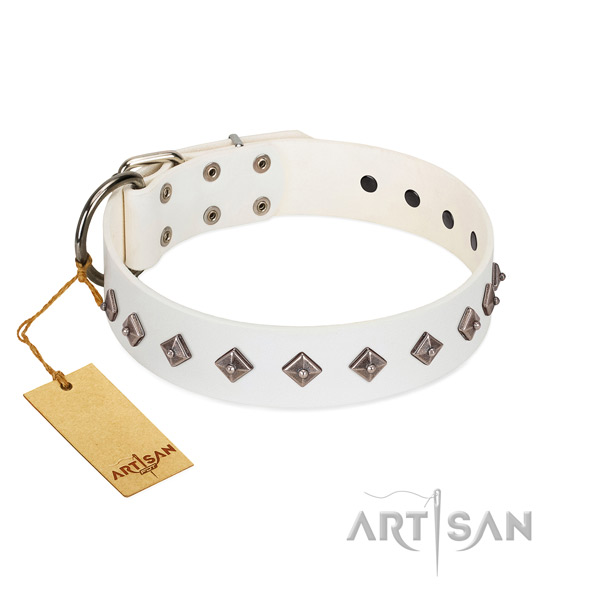 Amazing embellishments on leather collar for comfortable wearing your doggie