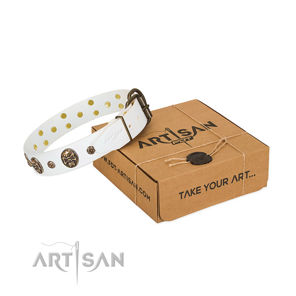 Adorned natural genuine leather collar for your lovely dog