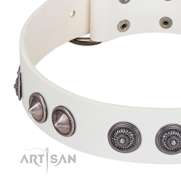 Easy wearing full grain genuine leather dog collar with rust resistant buckle