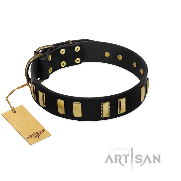 Soft natural leather dog collar with reliable fittings