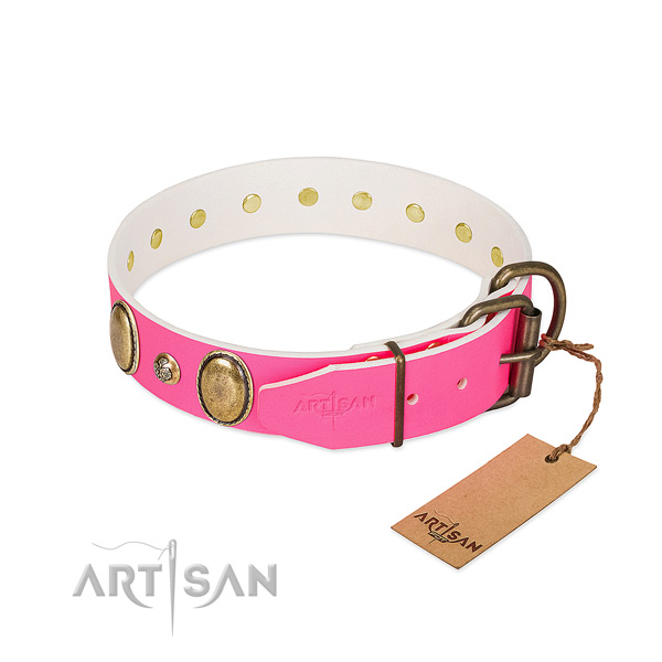 Everyday walking flexible full grain natural leather dog collar