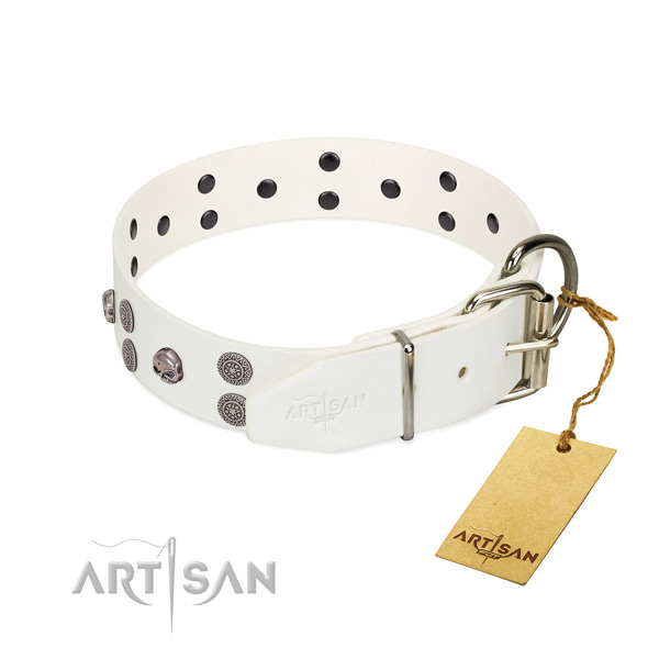 Gentle to touch leather dog collar with decorations for fancy walking