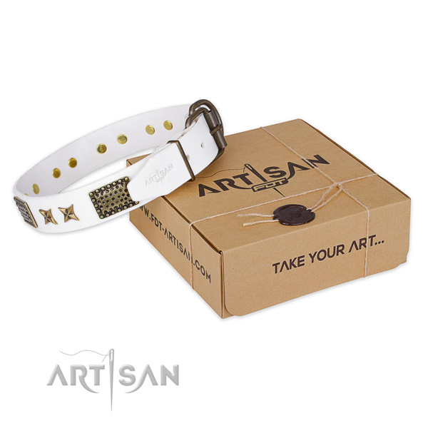 Rust-proof hardware on full grain genuine leather collar for your impressive canine