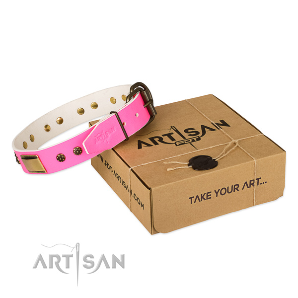 Studded natural genuine leather collar for your beautiful canine