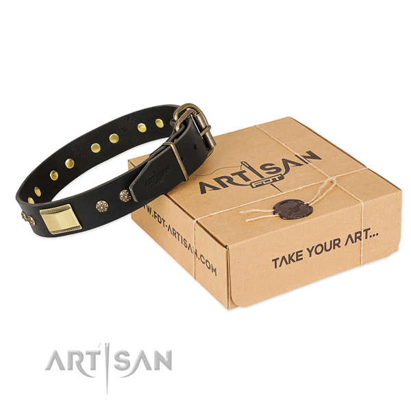 Trendy full grain genuine leather collar for your stylish doggie