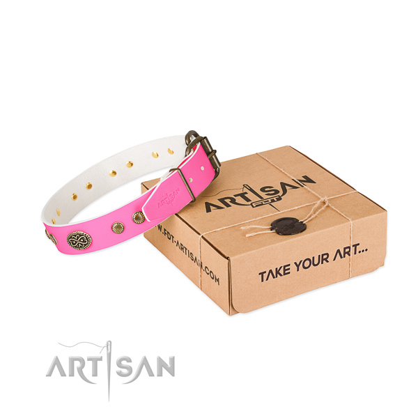 Rust resistant studs on genuine leather dog collar for your canine