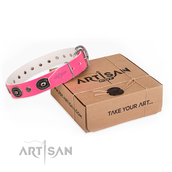 Reliable full grain genuine leather dog collar made for daily use