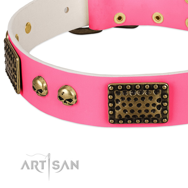 Durable D-ring on full grain genuine leather dog collar for your pet