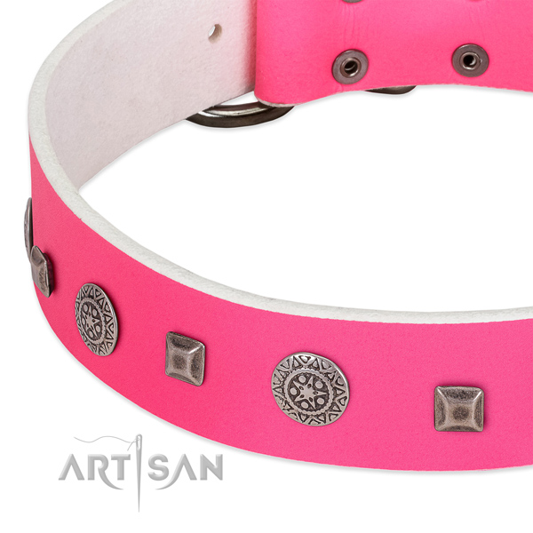 Top notch full grain genuine leather collar with decorations for your dog