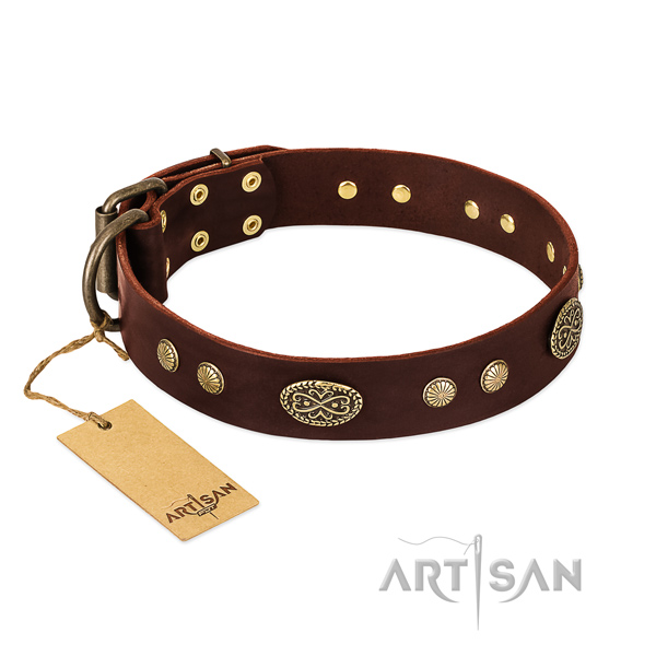 Durable buckle on full grain genuine leather dog collar for your dog