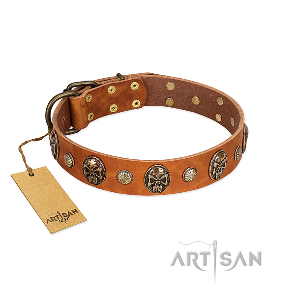 Comfortable natural genuine leather dog collar for daily walking