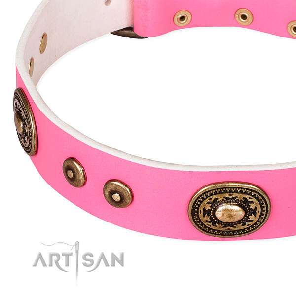 Full grain genuine leather dog collar made of high quality material with embellishments