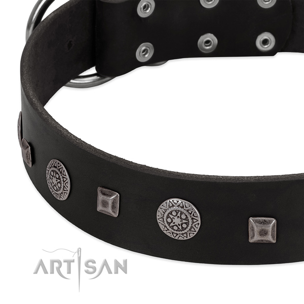 Full grain genuine leather dog collar with rust-proof decorations