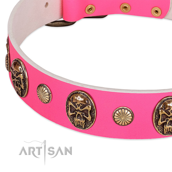 Strong decorations on full grain genuine leather dog collar for your dog
