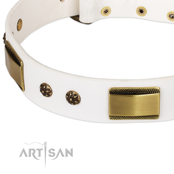 Rust resistant D-ring on full grain genuine leather dog collar for your doggie
