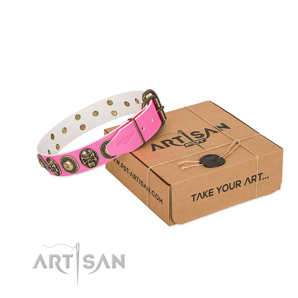Corrosion proof embellishments on dog collar for handy use