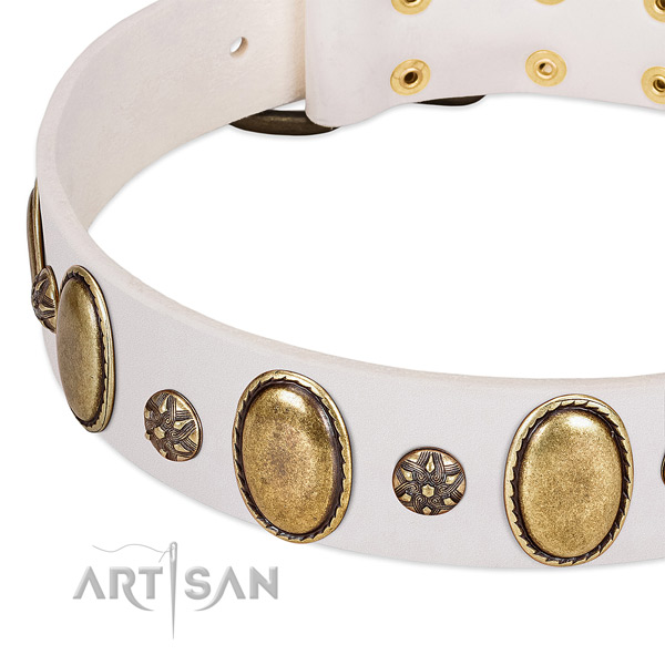 Handy use top rate full grain genuine leather dog collar with embellishments