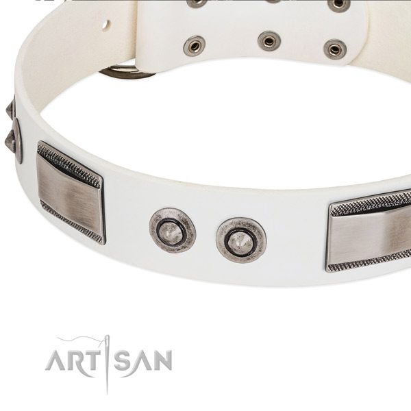 Stylish dog collar of full grain natural leather with studs