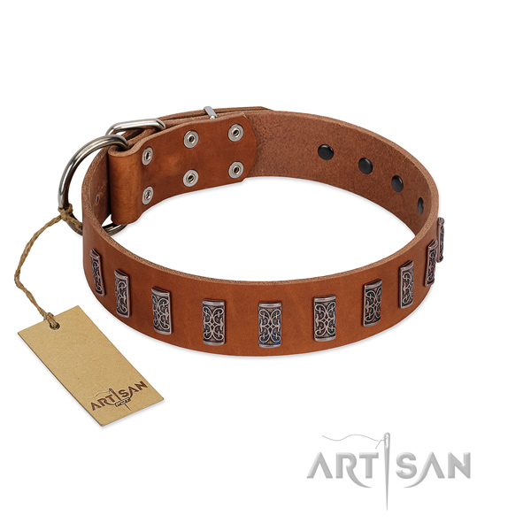 Soft to touch full grain leather dog collar with strong traditional buckle