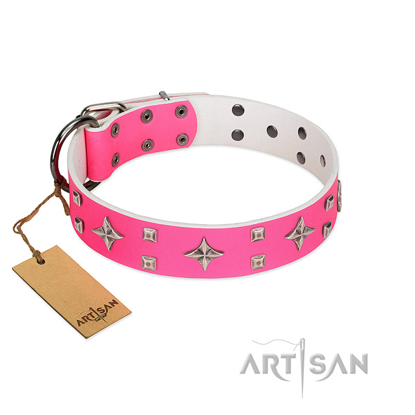 Exquisite natural leather dog collar with rust-proof hardware