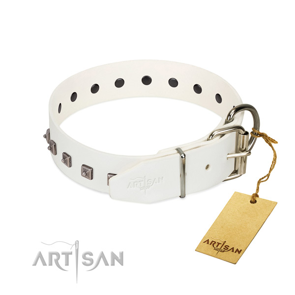Best quality natural leather dog collar with adornments for walking