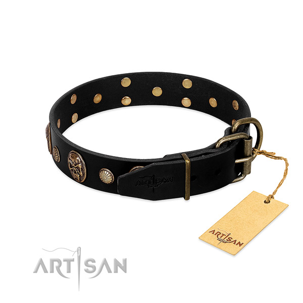 Corrosion proof fittings on full grain leather collar for daily walking your dog