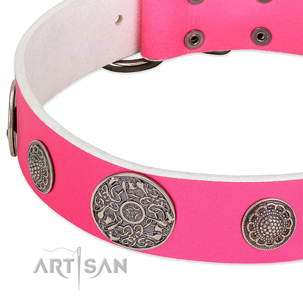 Strong buckle on genuine leather dog collar