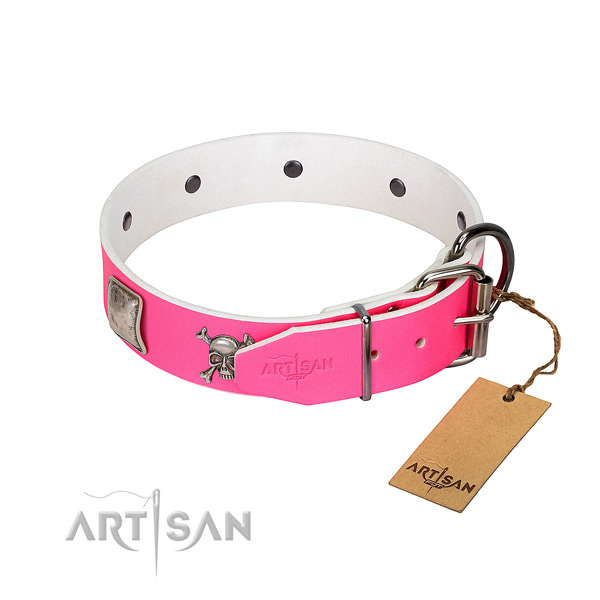 Easy wearing leather dog collar with unique decorations