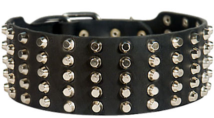 Leather Dog Collar With Decoration Of Shiny Pyramids