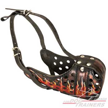Dog leather muzzle adjustable